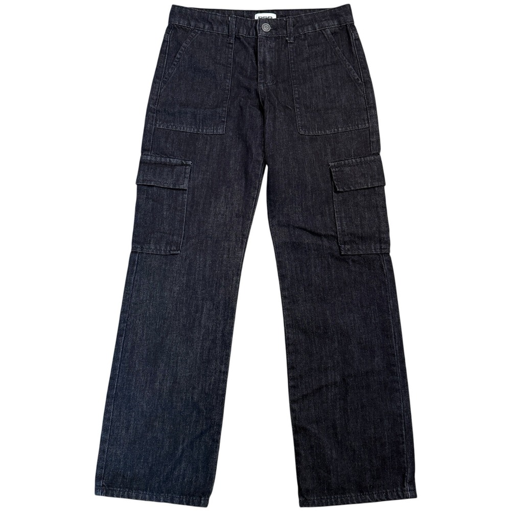 RSQ Juniors Size 14 Black Denim Cargo Jeans Wide Leg Utility Pockets Teen